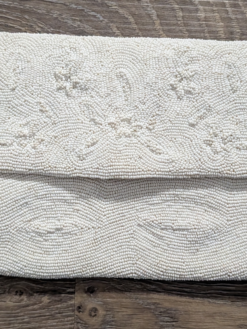 Vintage White Beaded Floral Clutch